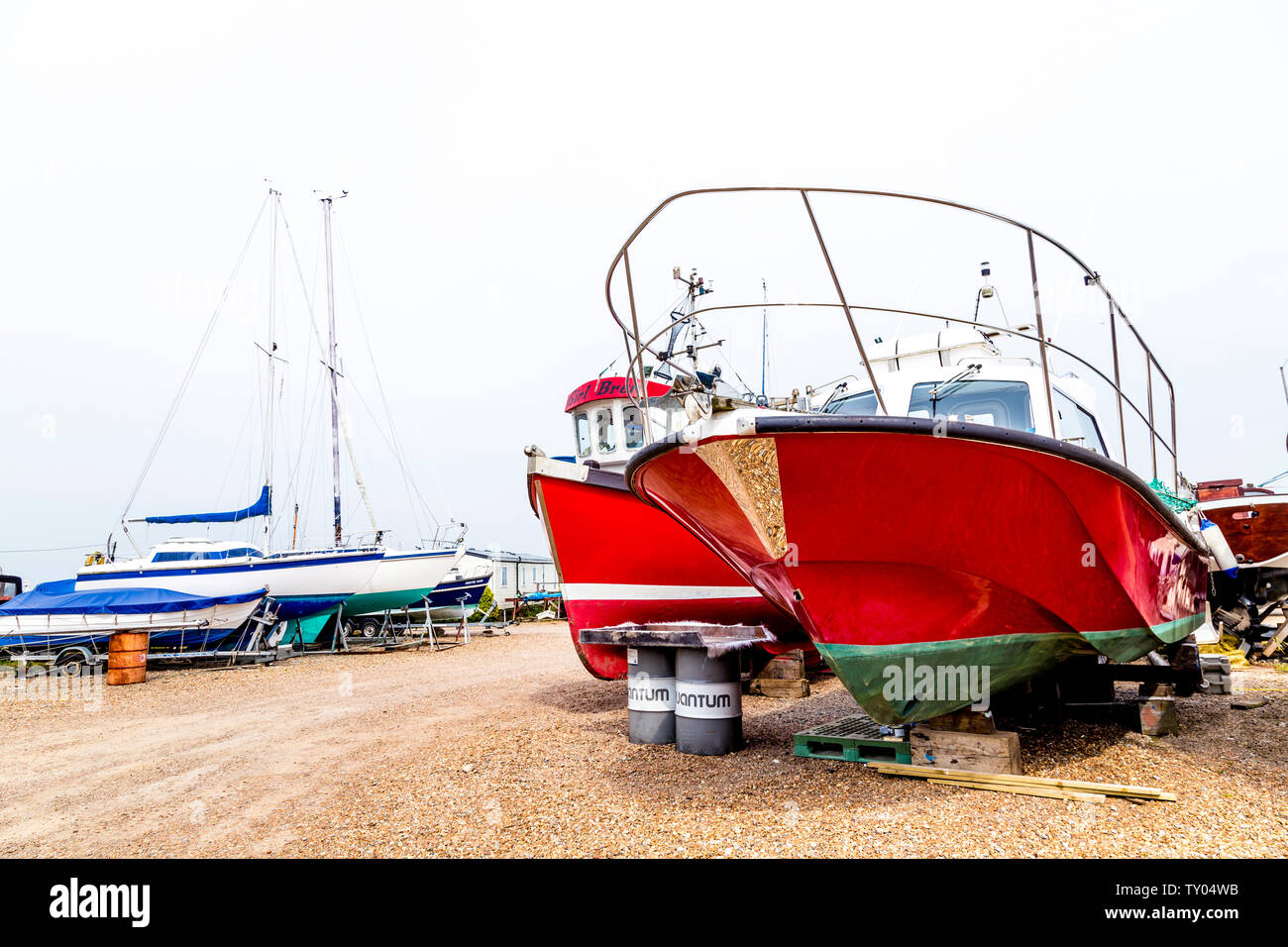 Boats at the Ferry Boat Yard in Felixstowe, Suffolk, UK Stock Photo