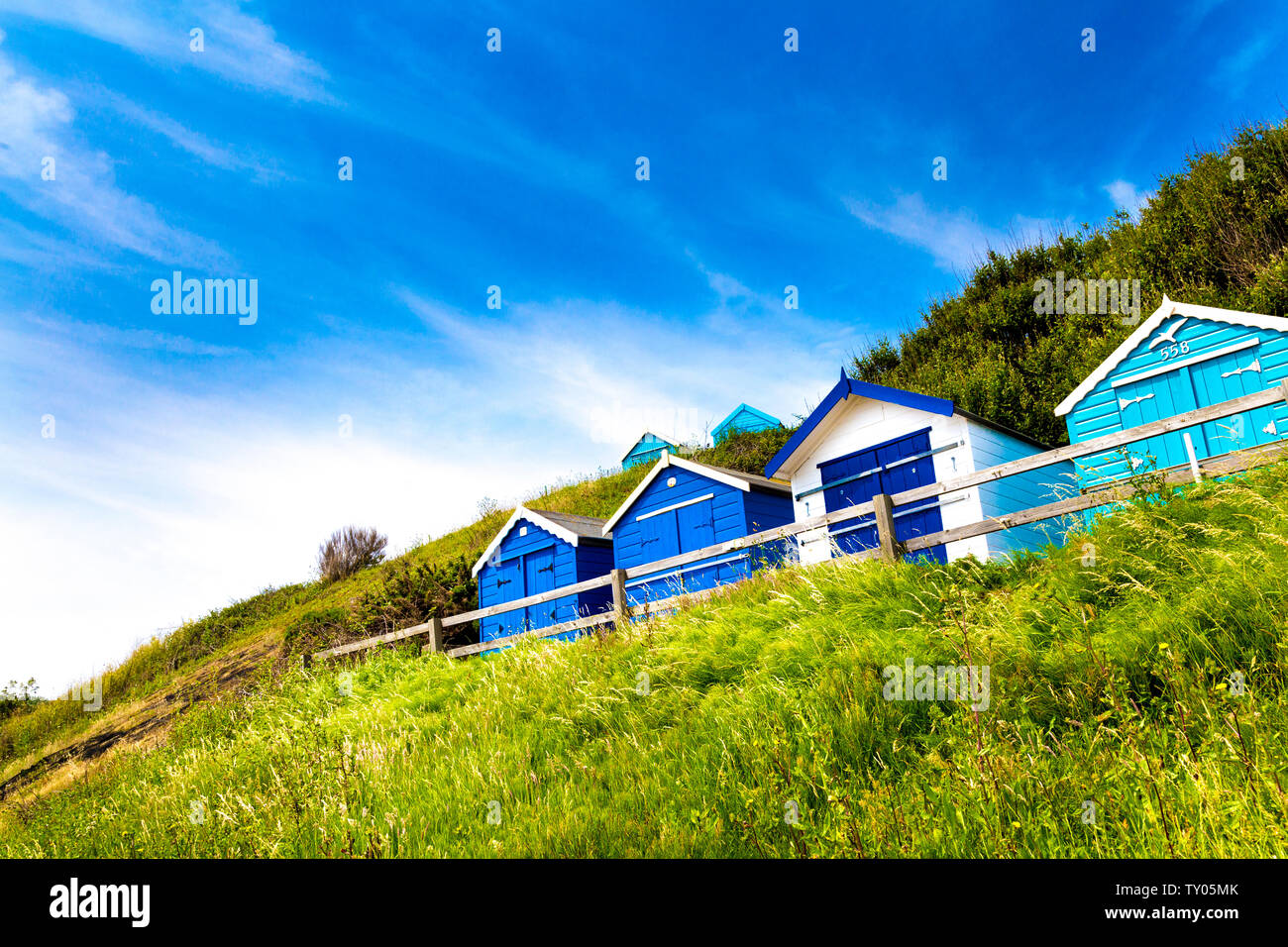 Beach Huts in Felixstowe, Suffolk, UK Stock Photo
