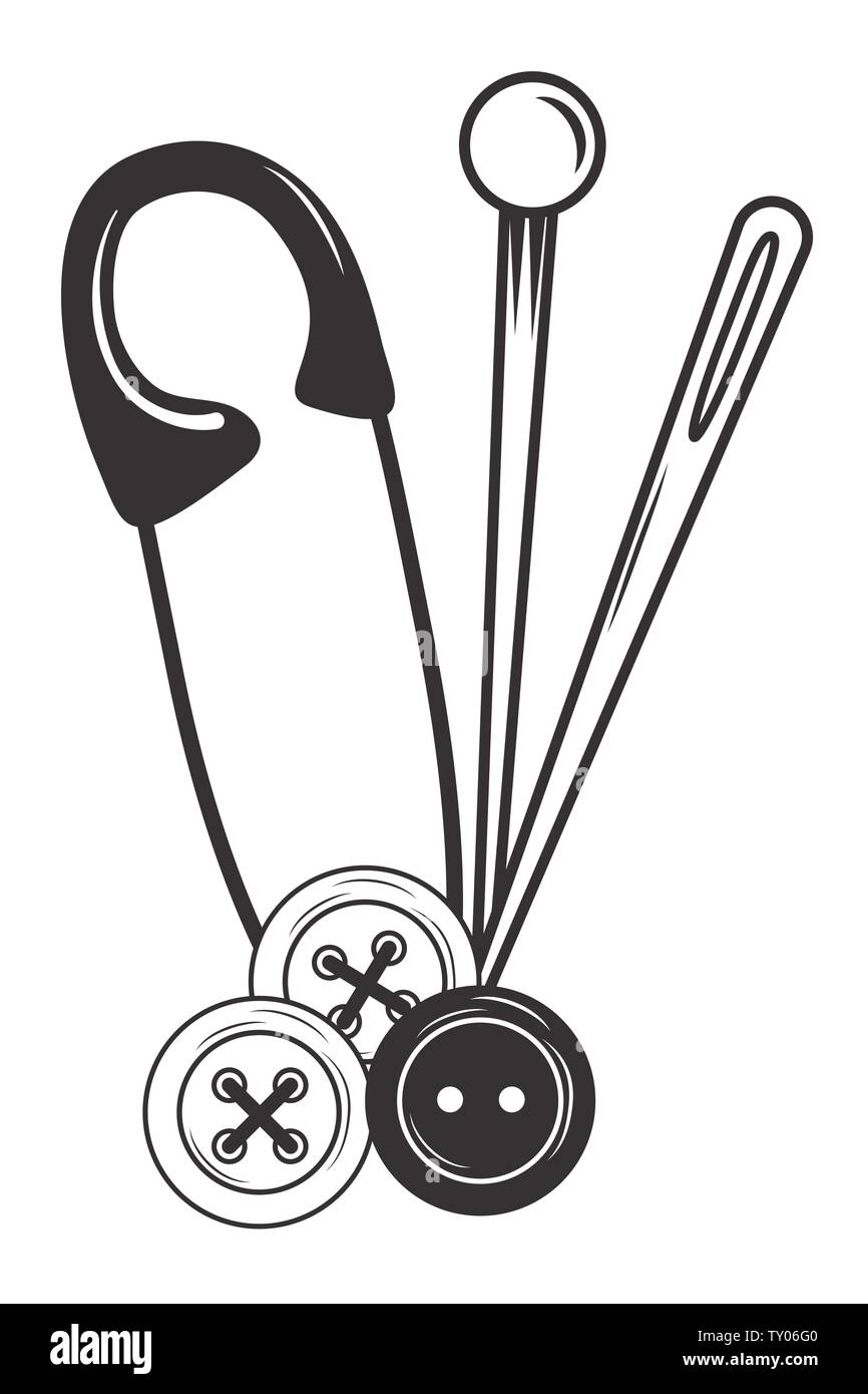 Button needle and pin design, Tailor shop fashion textile workshop ...
