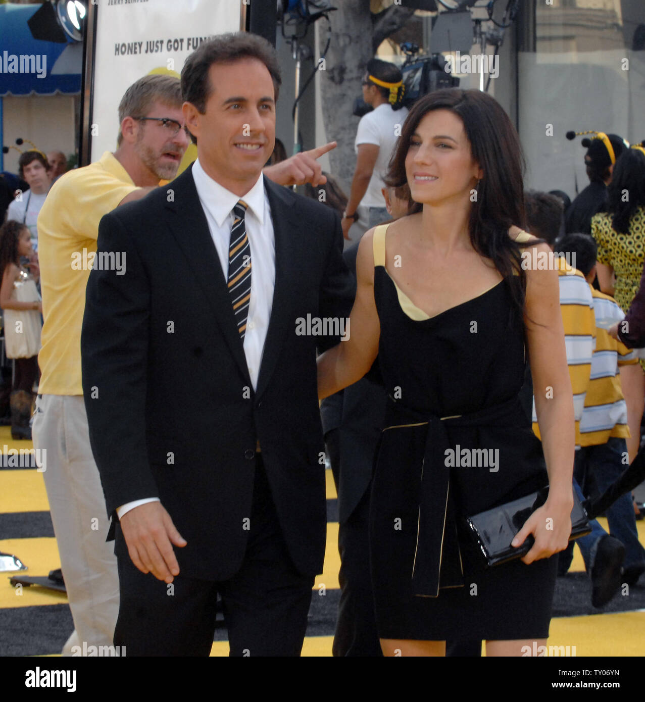 Cast member Jerry Seinfeld (L), who lends his voice to character Barry