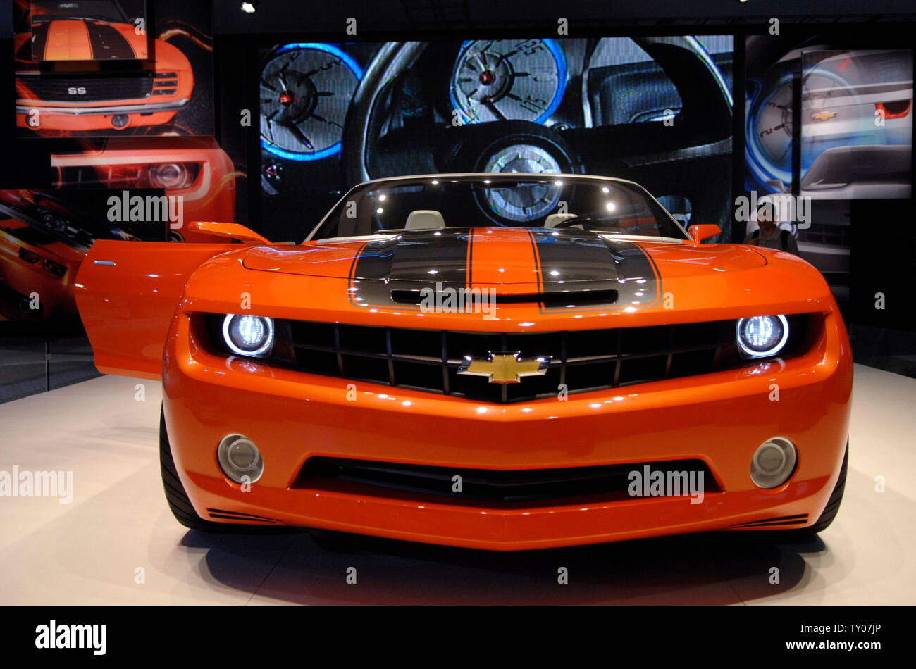 The convertible Chevrolet Camaro concept car is on display at the LA Auto Show 2007 in Los Angeles on November 16, 2007. (UPI Photo/ Phil McCarten) Stock Photo