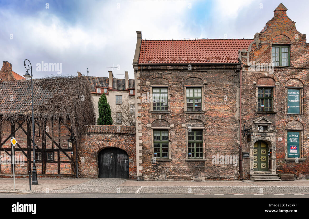 Gdansk, Poland – Feb 19, 2019: View at the old medieval time houses in the old town of the Gdansk city, Poland. Stock Photo