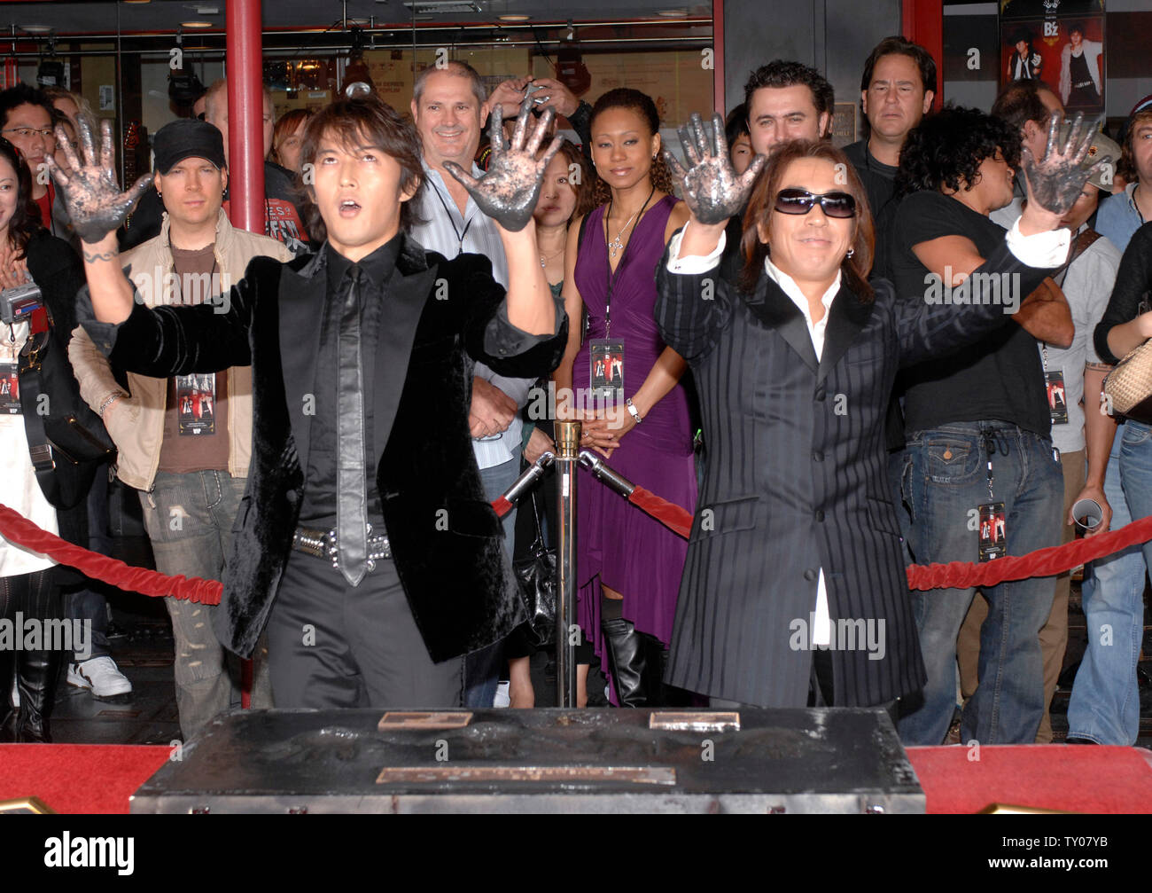 Vocalist Koshi Inaba (L) and Guitarist Tak Matsumoto of the Japanese