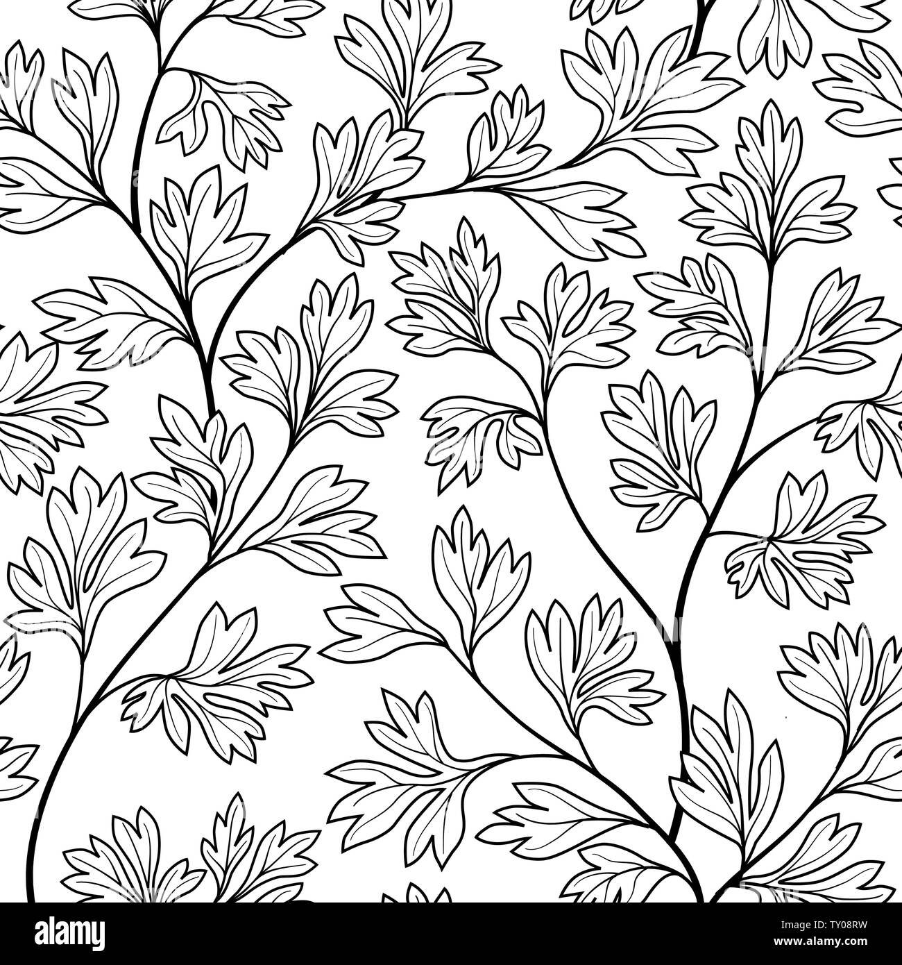 Floral Seamless Pattern Leaves Background Flourish Garden Leaf Line Art Backdrop Stock Vector Image Art Alamy