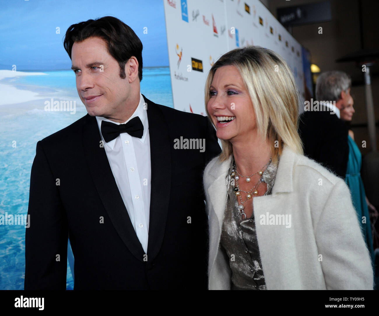 Australian actress and singer Olivia Newton-John (R) and actor John Travolta attend the Australia.com black tie gala as part of G'Day USA Australia Week 2008 in Los Angeles on January 19, 2008.  (UPI Photo/Jim Ruymen) Stock Photo