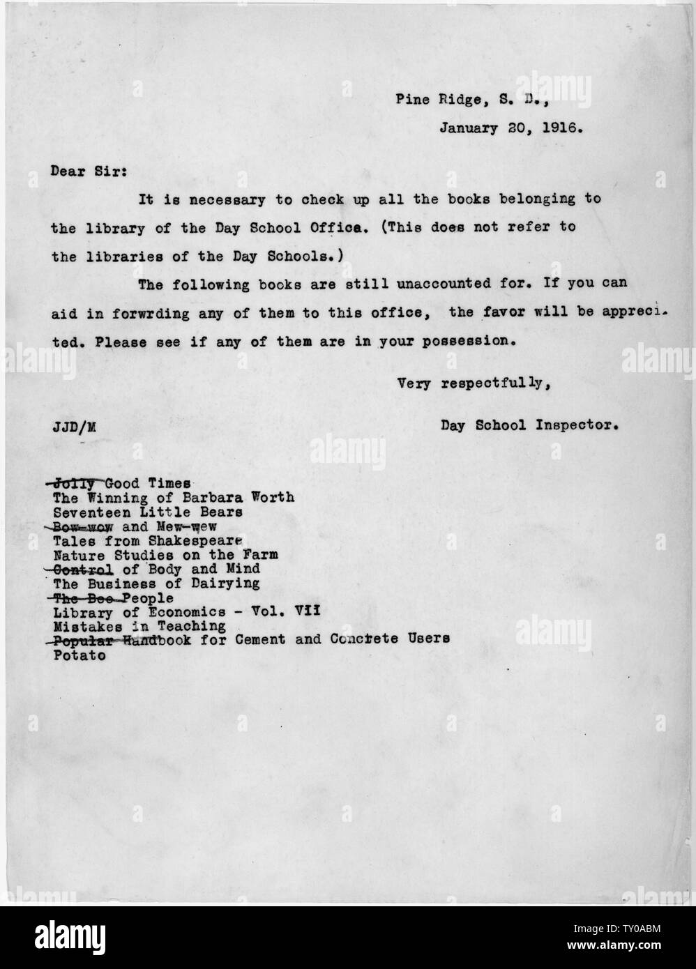 Day School Inspector to Unknown Person.; Scope and content 