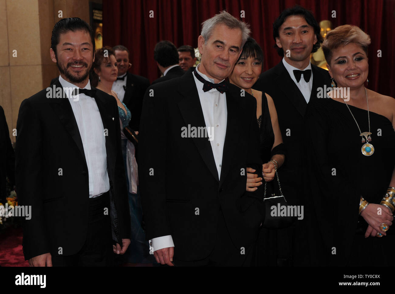 Director Sergei Bodrov (C) and Japanese actor Tadanobu Asano (L) arrives for the 80th Annual Academy Awards at the Kodak Theatre in Hollywood, California on February 24, 2008.  (UPI Photo/Jim Ruymen) Stock Photo