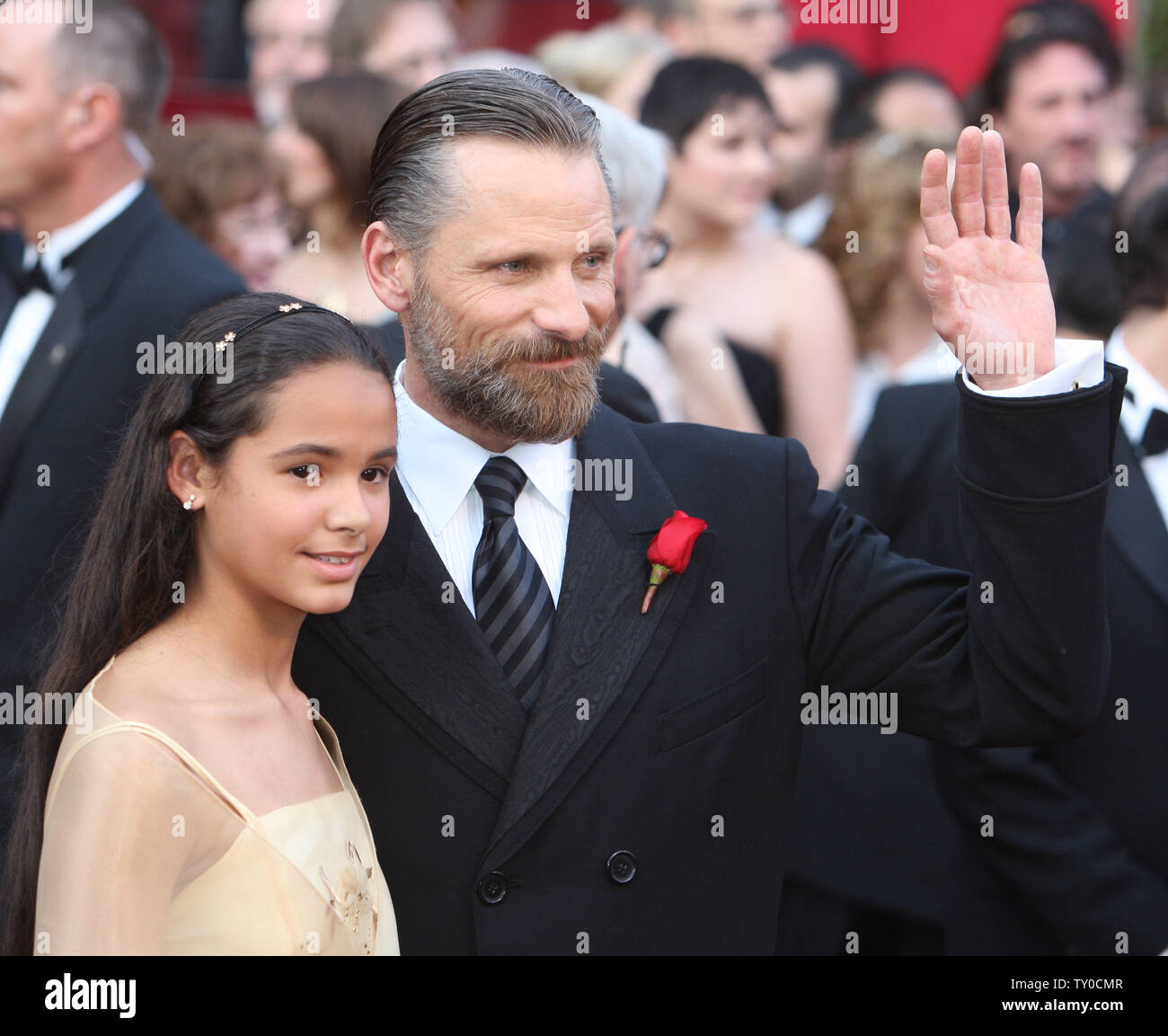 Viggo Mortensen (R), best Oscar actor nominee for 'Eastern Promises,' and his niece Sydney arrive for the 80th Annual Academy Awards at the Kodak Theatre in Hollywood, California on February 24, 2008.  (UPI Photo/Terry Schmitt) Stock Photo