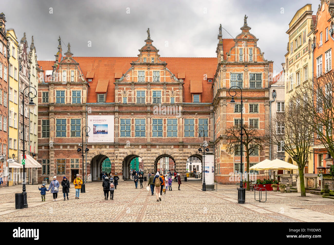 Gadansk, Poland - Feb 14, 2019: View at the Green gate from the Long square the main street in the old town of Gdansk Poland. Stock Photo