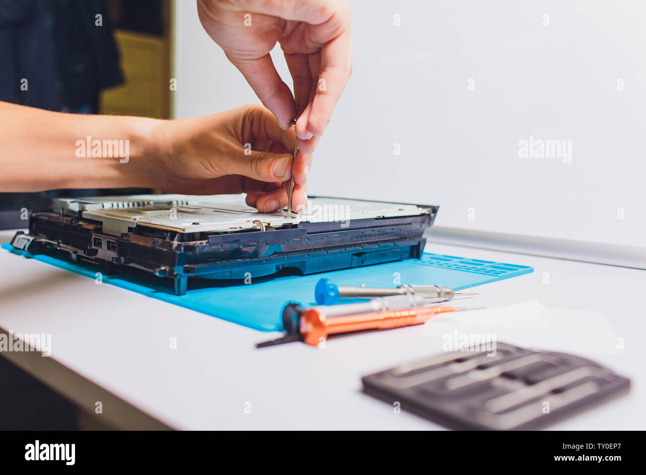 top view of a clean and shining video game console after the internal