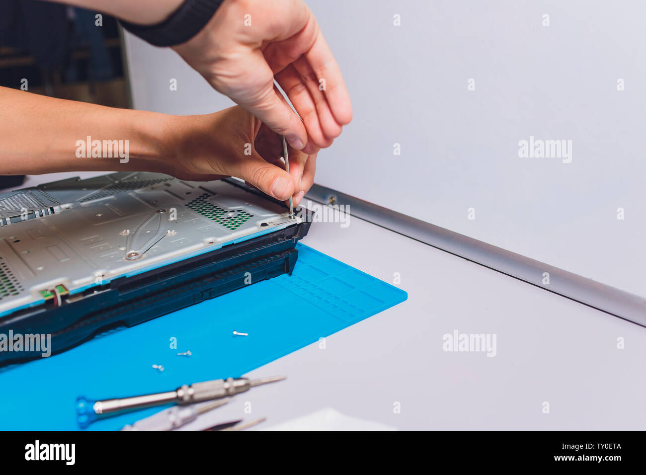 top view of a clean and shining video game console after the internal