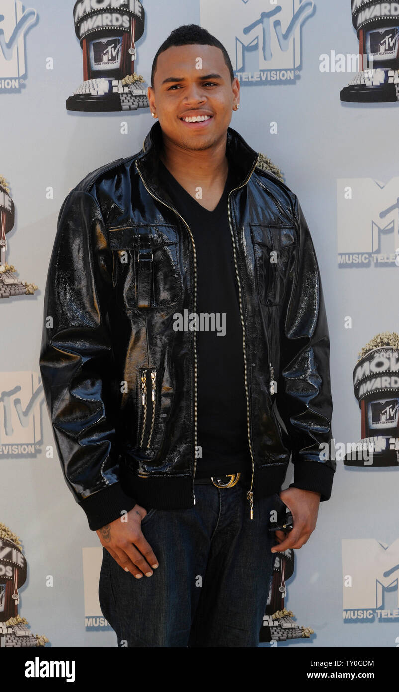 Actor Chris Brown arrives at the 2008 MTV Movie Awards in Los Angeles on June 1, 2008. UPI Photo/Jim Ruymen) Stock Photo