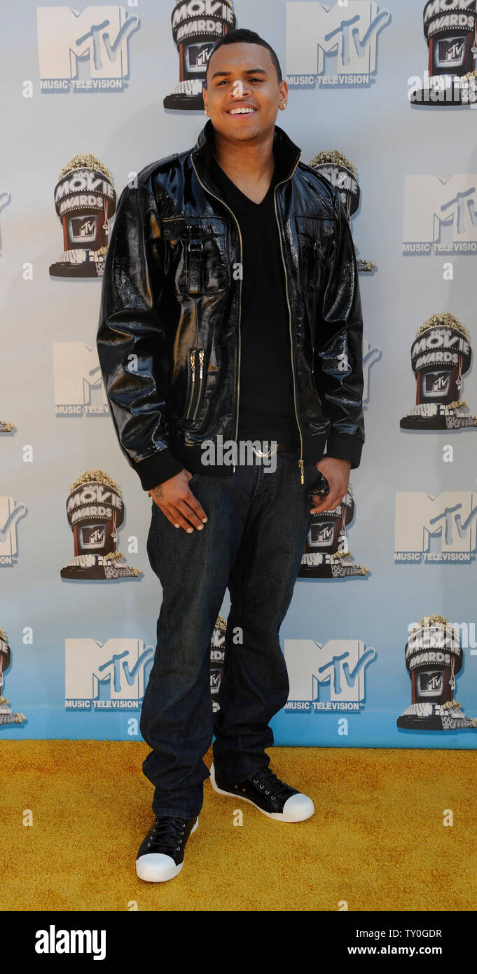 Actor Chris Brown arrives at the 2008 MTV Movie Awards in Los Angeles on June 1, 2008. UPI Photo/Jim Ruymen) Stock Photo