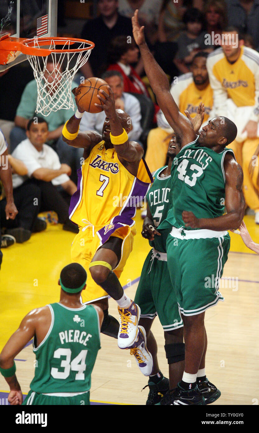 Los Angeles Lakers' Lamar Odom argues a call in Game 5 of the NBA finals at  Staples Center in Los Angeles on June 15, 2008. The Lakers defeated the  Celtics 103-98 to