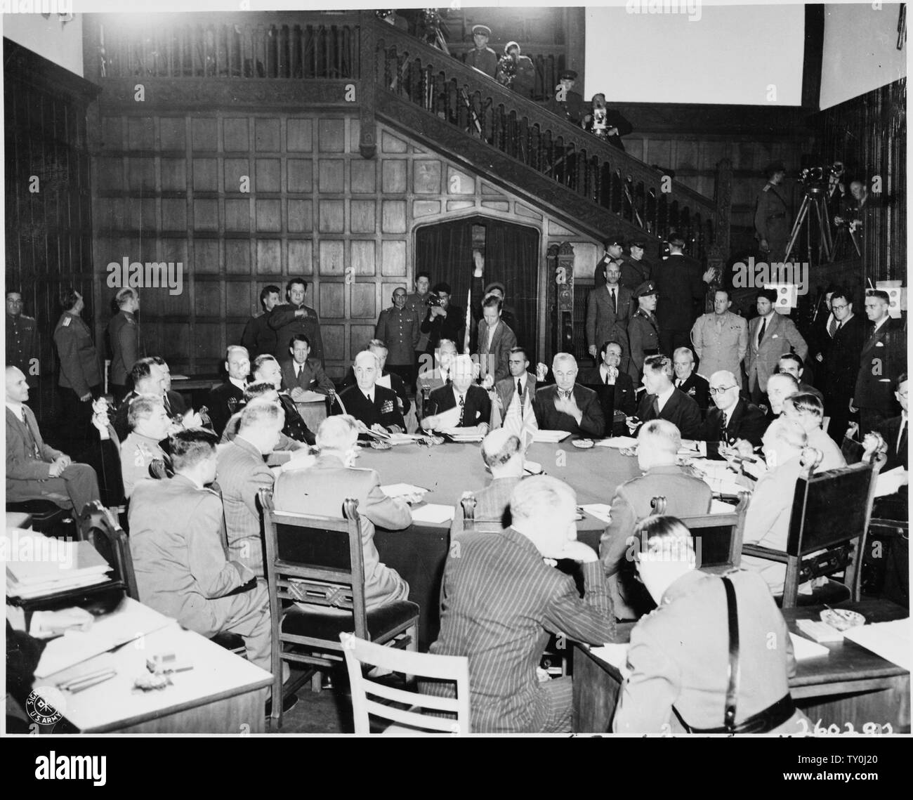 Delegates Of The Potsdam Conference In Germany Seated Around The Conference Table Soviet Leader Josef Stalin Is Seated At The Left Side Of The Table Soviet Foreign Minister Vyacheslav Molotov Is Seated