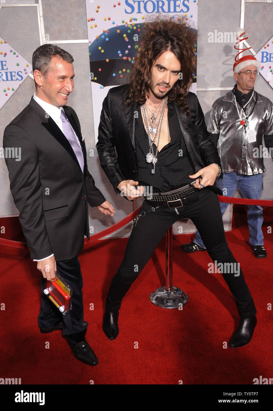 Director Adam Shankman (L) and cast member Russell Brand (R) attend the  premiere of the film "Bedtime Stories" in Los Angeles on December 18, 2008.  (UPI Photo/ Phil McCarten Stock Photo - Alamy