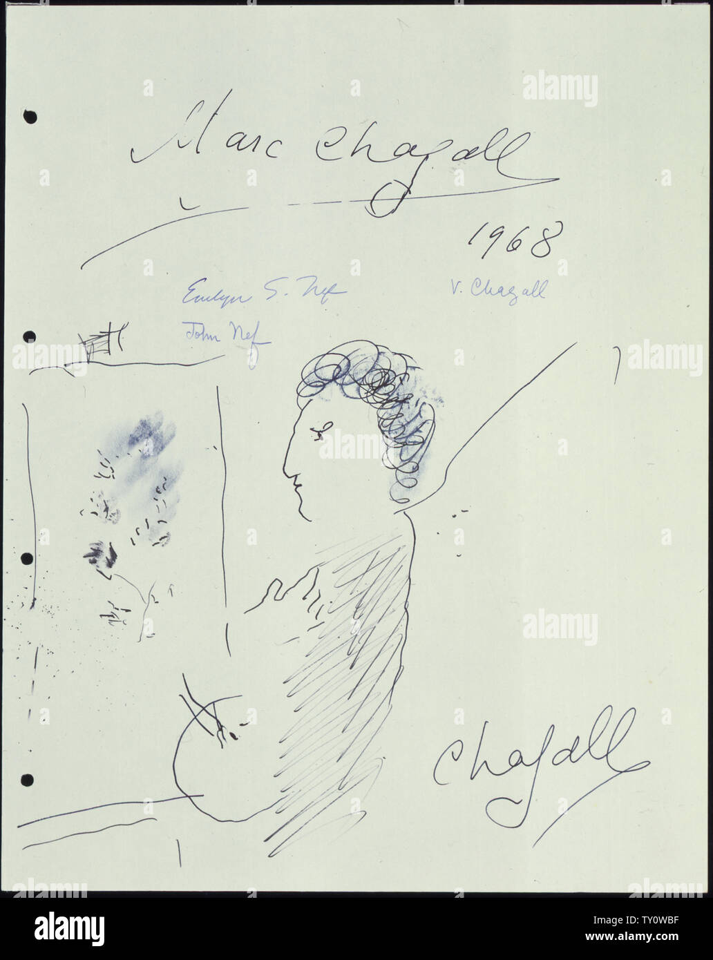 Chagall Ink Drawing Drawing by Marc Chagall; Scope and content: This drawing was done on a ...