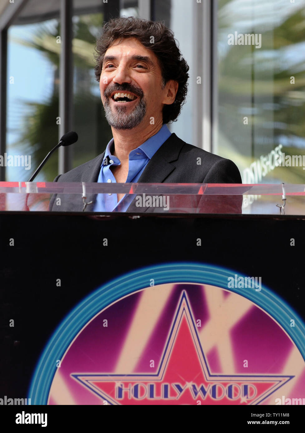 Chuck Lorre shares a light moment during ceremonies honoring him with the 2,380th star on the Hollywood Walk of Fame in Los Angeles on March 12, 2009. Lorre produces and co-created CBS' 'The Big Bang Theory' and 'Two and Half Men'. He also produced 'Dharma & Greg'' and 'Grace Under Fire'. (UPI Photo/Jim Ruymen) Stock Photo