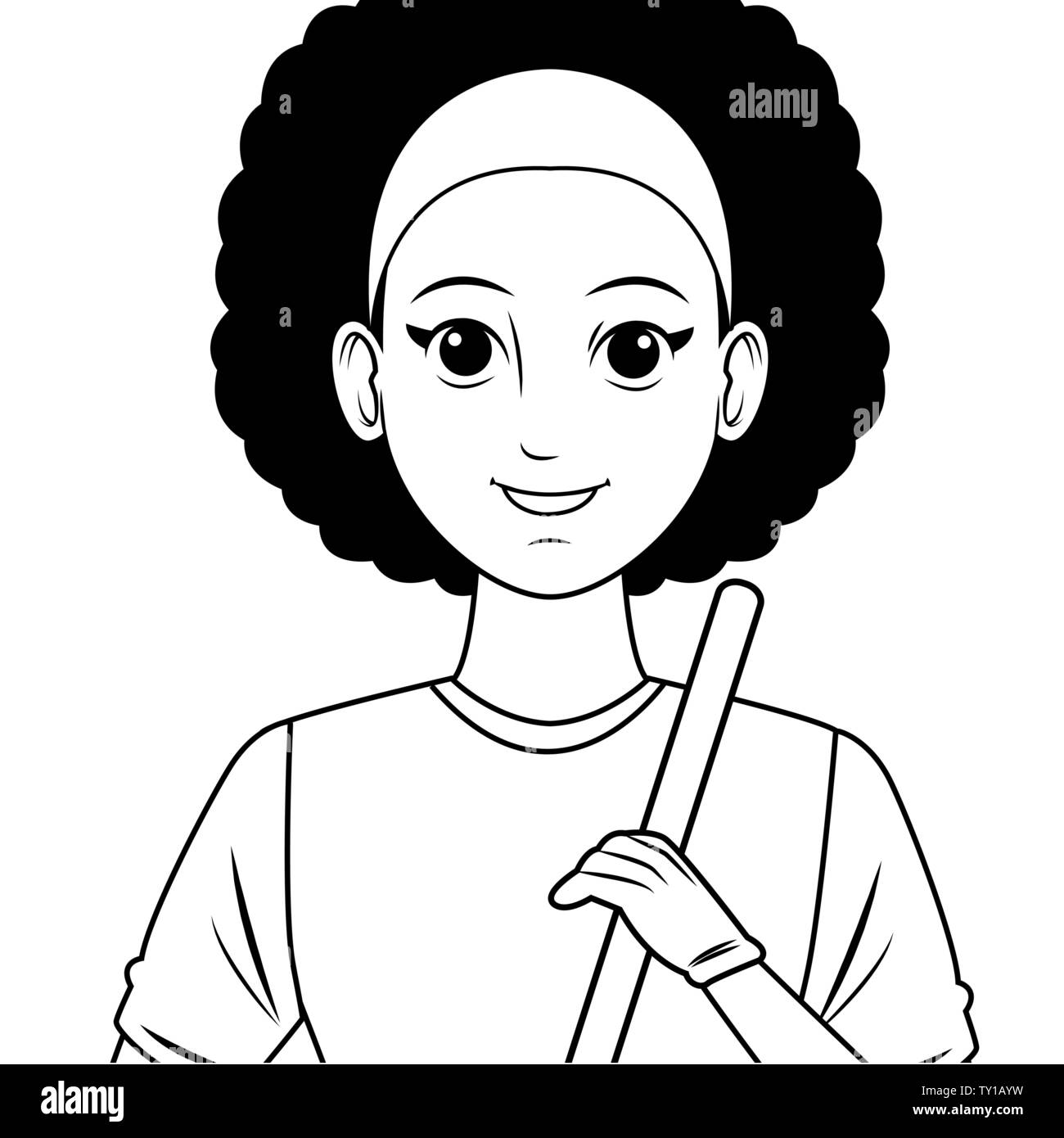 young woman avatar cartoon character profile picture in black and white