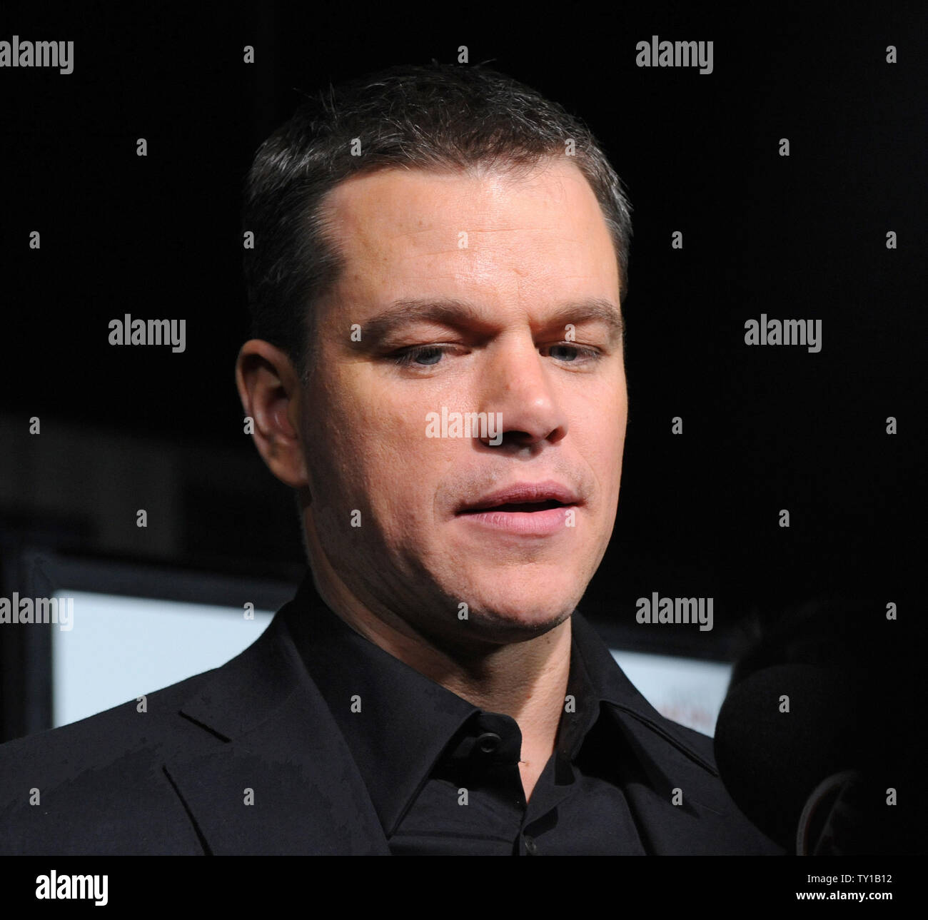 Actor Matt Damon attends the Los Angeles premiere of director Clint Eastwood's biographic drama motion picture 'Invictus' in Beverly Hills, California on December 3, 2009. Damon portrays Francois Pienaar, rugby player for the South African Springboks national rugby union team in the film. Nelson Mandela, in his first term as the South African President, initiates a unique venture to unite the apartheid-torn land: enlist the national rugby team on a mission to win the 1995 Rugby World Cup.     UPI/Jim Ruymen Stock Photo