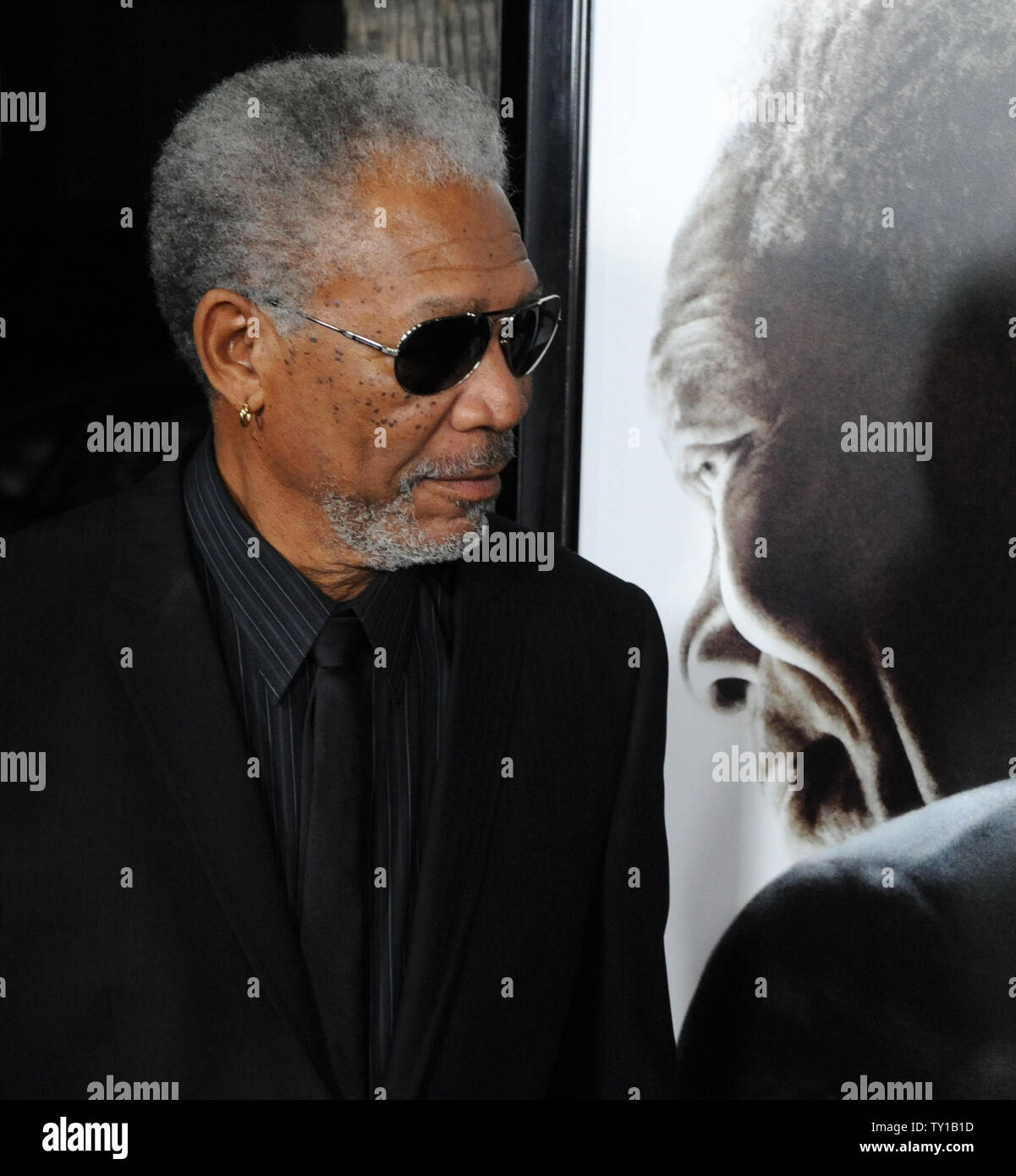 Actor Morgan Freeman arrives at the Los Angeles premiere of director Clint Eastwood's biographic drama motion picture 'Invictus' in Beverly Hills, California on December 3, 2009. Freeman portrays Nelson Mandela and Damon portrays South African Springboks national rugby union player Francois Pienaar in the film. Nelson Mandela, in his first term as the South African President, initiates a unique venture to unite the apartheid-torn land: enlist the national rugby team on a mission to win the 1995 Rugby World Cup.     UPI/Jim Ruymen Stock Photo