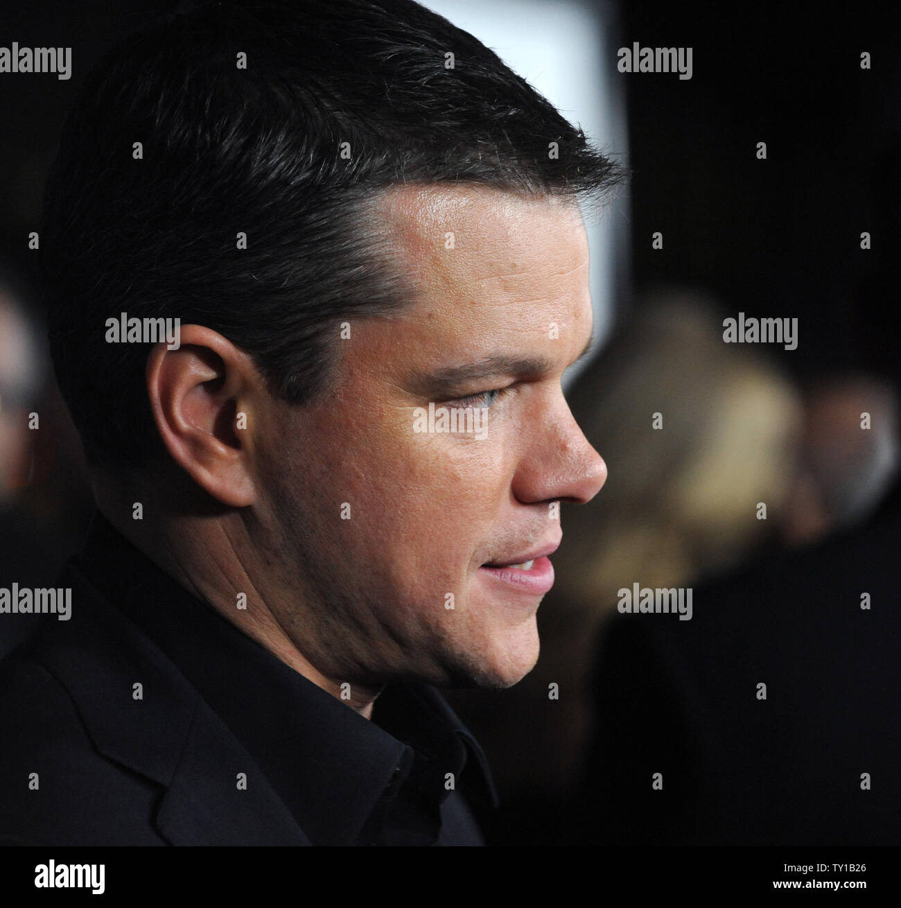 Actor Matt Damon attends the Los Angeles premiere of director Clint Eastwood's biographic drama motion picture 'Invictus' in Beverly Hills, California on December 3, 2009. Damon portrays Francois Pienaar, rugby player for the South African Springboks national rugby union team in the film. Nelson Mandela, in his first term as the South African President, initiates a unique venture to unite the apartheid-torn land: enlist the national rugby team on a mission to win the 1995 Rugby World Cup.     UPI/Jim Ruymen Stock Photo