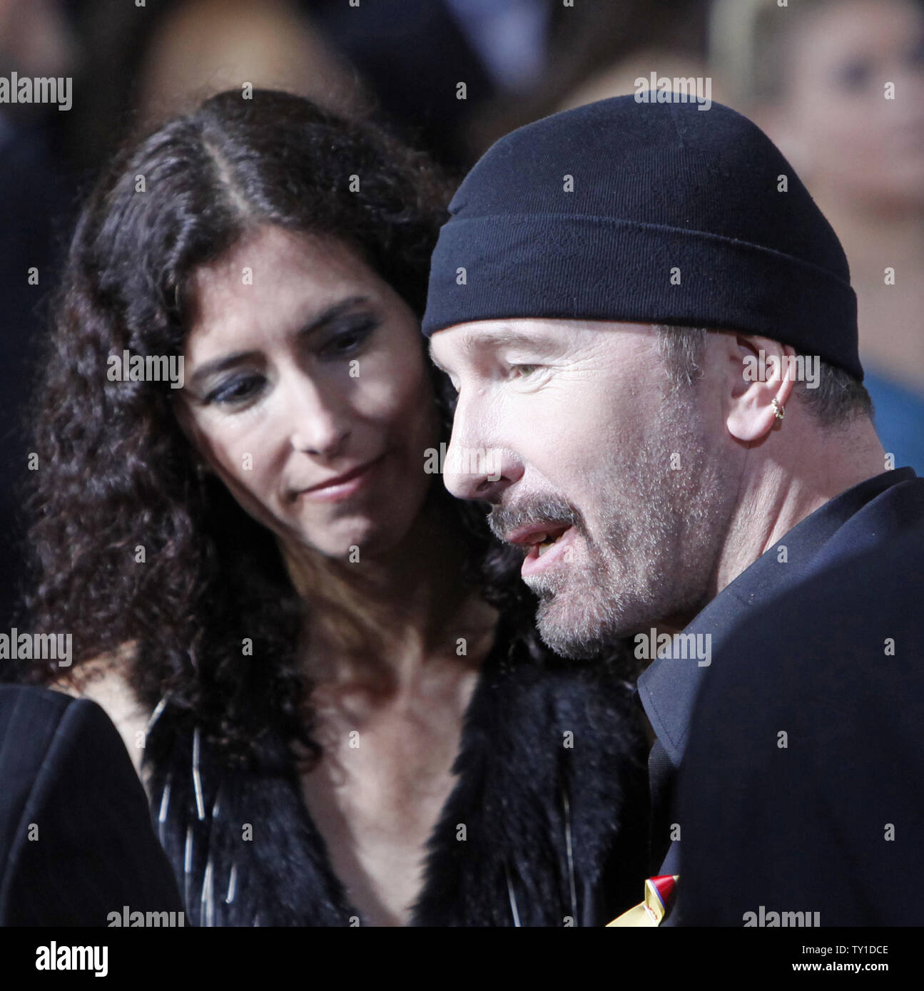 U2 guitarist The Edge (Dave Evans) and his wife Morleigh Steinberg arrive on the red carpet before the 67th annual Golden Globes After-Party in Beverly Hills, California on January 17, 2010.   (UPI/David Silpa) Stock Photo
