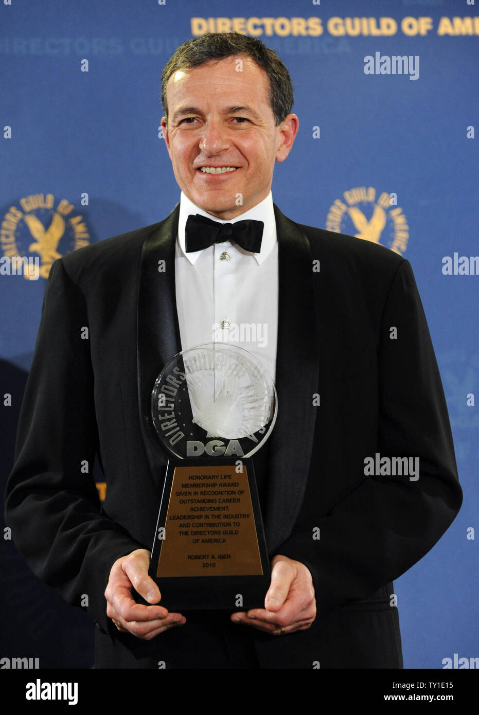 Walt Disney Company President and CEO Bob Iger holds his Honorary Life Membership award at the 62nd Annual Directors Guild of America Awards in Los Angeles on January 30, 2010.  UPI/Jim Ruymen. Stock Photo