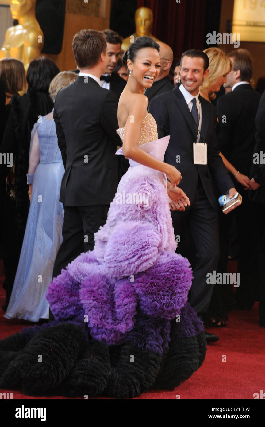 Actress Zoe Saldana arrives at the 82nd annual Academy Awards in Hollywood on March 7, 2010.   UPI/Jim Ruymen Stock Photo