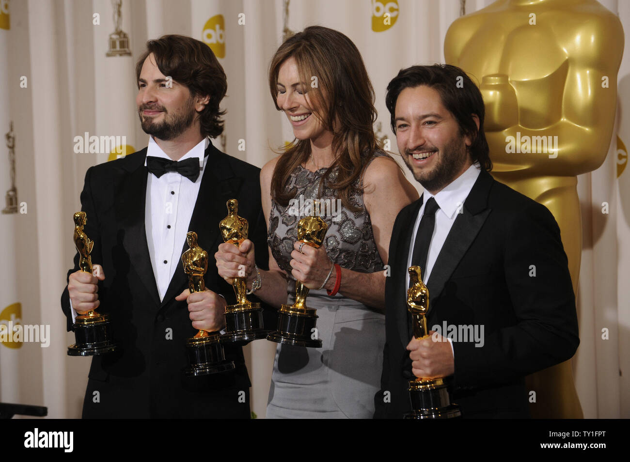 Best motion picture winners Mark Boal (L), Kathryn Bigelow (C) and Greg ...