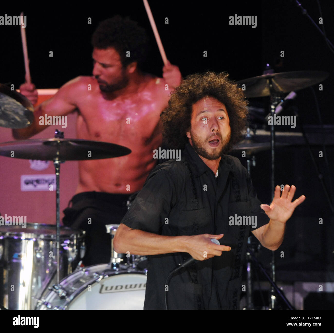 Rapper/activist Zack de la Rocha performs at 