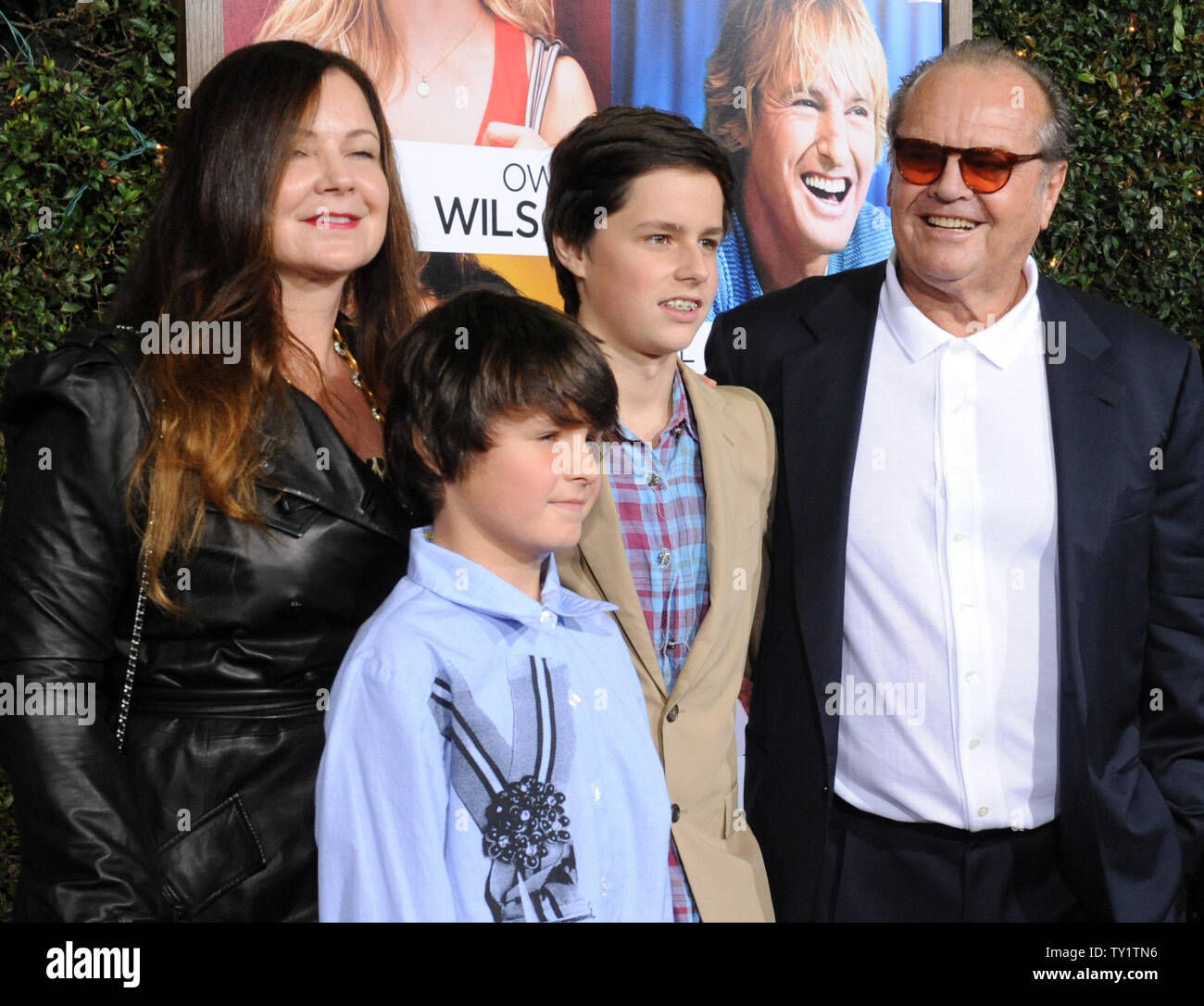 Actor Jack Nicholson (R), a cast member in the motion picture romantic comedy 'How Do You Know', attends the premiere of the film with his daughter Jennifer Nicholson and her sons Duke (2nd-L) and Sean at the Mann Village Theatre in the Westwood section of Los Angeles on December 13, 2010. UPI/Jim Ruymen Stock Photo