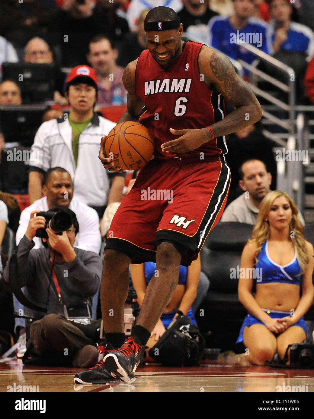 Miami Heat small forward LeBron James, right, and Los Angeles