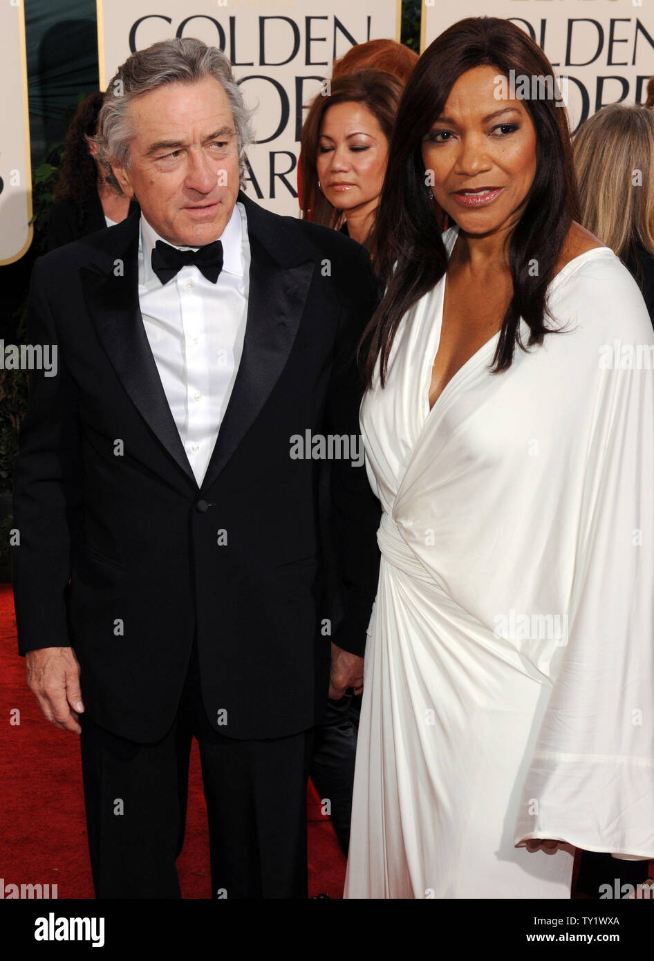 Actor Robert De Niro and his wife Grace Hightower arrive at the 68th annual Golden Globe Awards in Beverly Hills, California on January 16, 2011. De Niro was honored with the Cecil B. DeMille Award.  UPI/Jim Ruymen Stock Photo