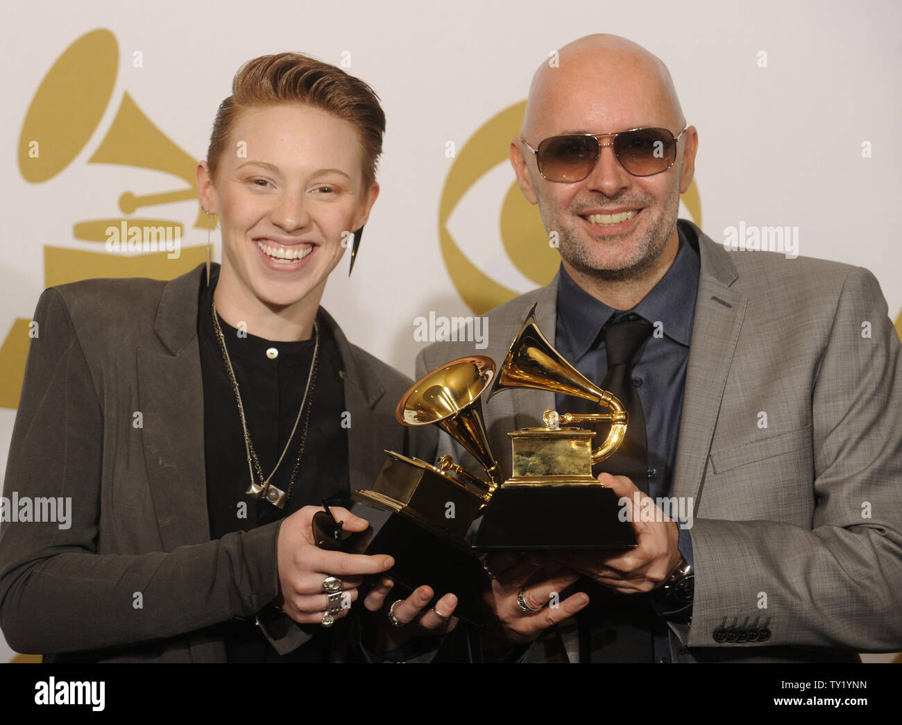 Elly Jackson (L) and Ben Langmaid of British group La Roux pose with ...