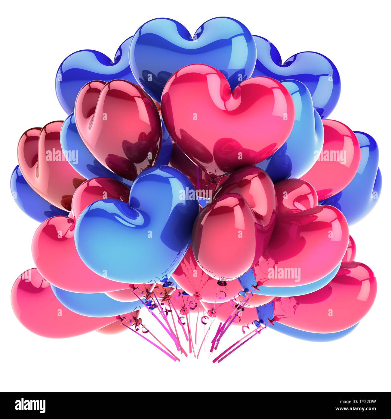 Hearts Balloon Bunch Heart Shaped Pink Red Blue Birthday Wedding