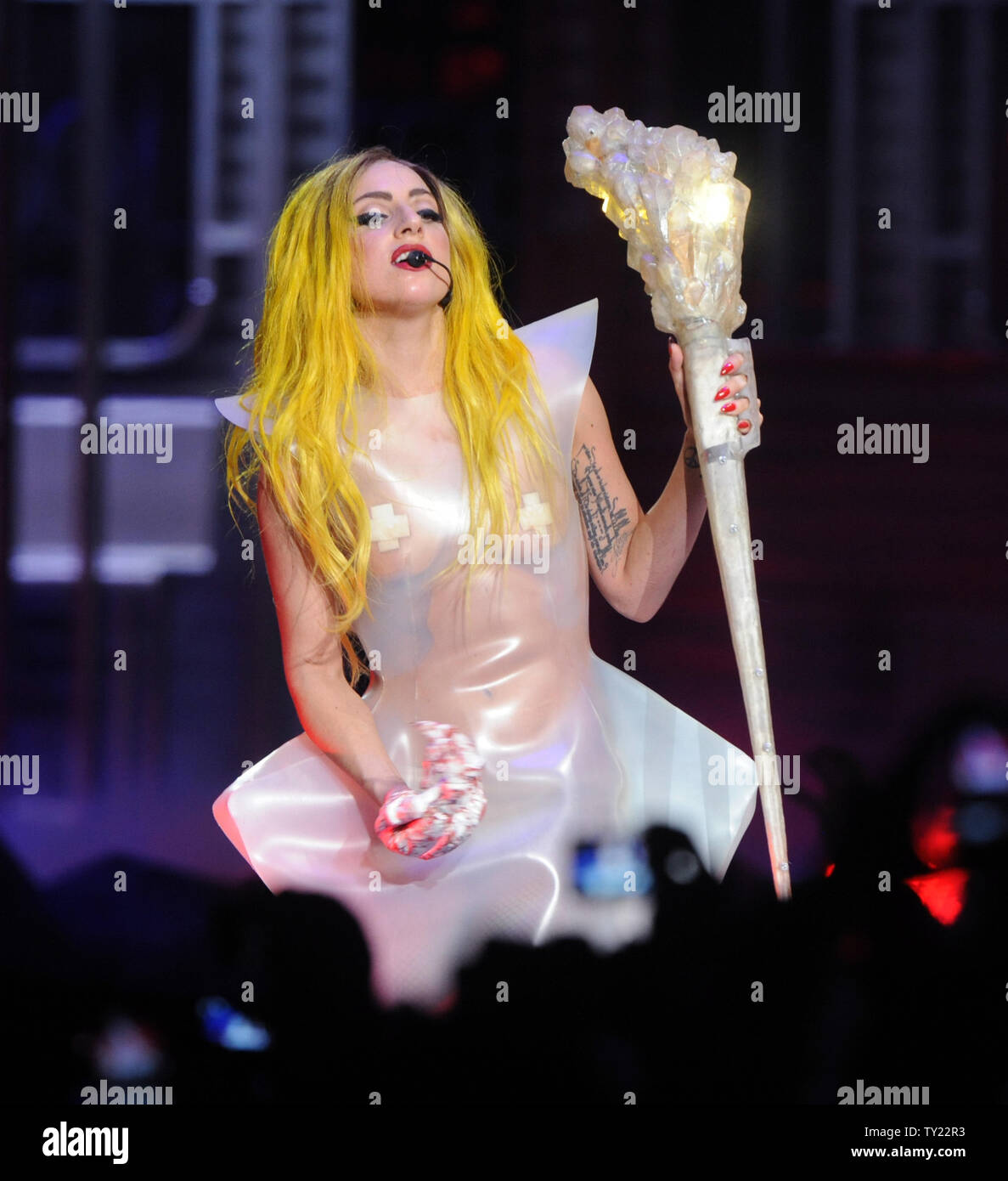 Singer Lady Gaga performs "The Fame" and "Love Game" as part of her "Monster  Ball Tour" at Staples Center in Los Angeles on March 28, 2011. UPI/Jim  Ruymen Stock Photo - Alamy