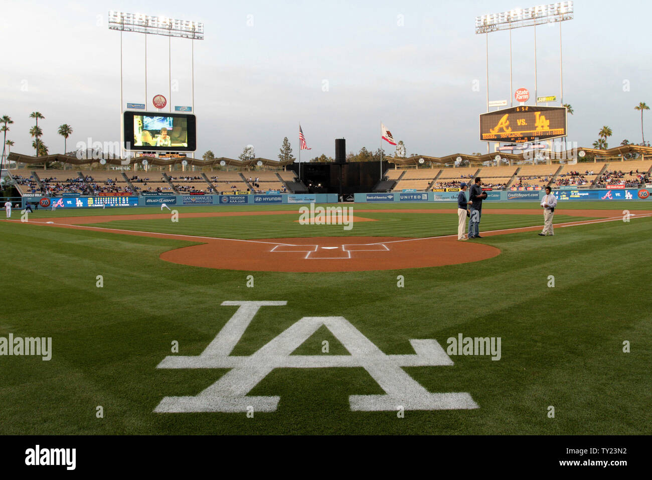 A view of Dodger Stadium, before the Dodgers  6-1 victory over the Atlanta Braves at Dodger Stadium in Los Angeles on April 20, 2011. Major League Baseball Commissioner Bud Selig announced Wednesday the league office is assuming control of the Los Angeles Dodgers, in the wake of a report team owner Frank McCourt is struggling to pay bills. UPI/Jonathan Alcorn Stock Photo