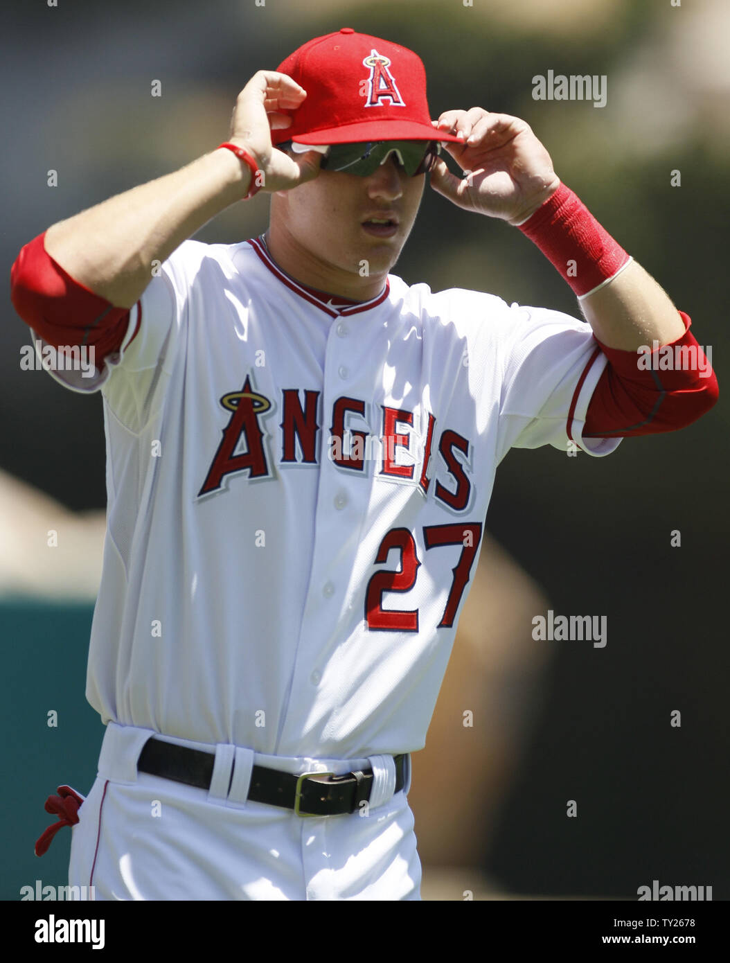 Los Angeles Angels' Mike Trout  before the game against the Seattle Mariners at Angel Stadium in Anaheim, California on July 10, 2011. The Angels won 5-2.   UPI/Lori Shepler Stock Photo