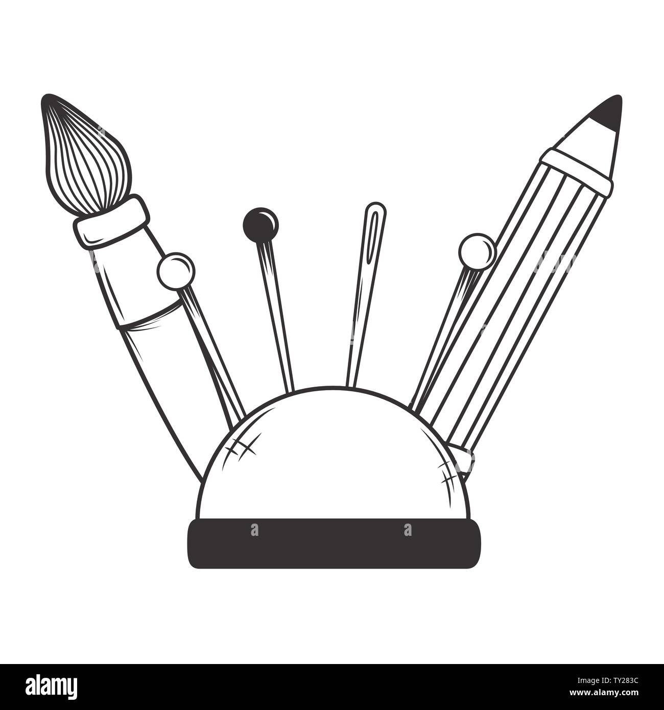 Paint brush pencil and needle design, Tailor shop fashion textile ...