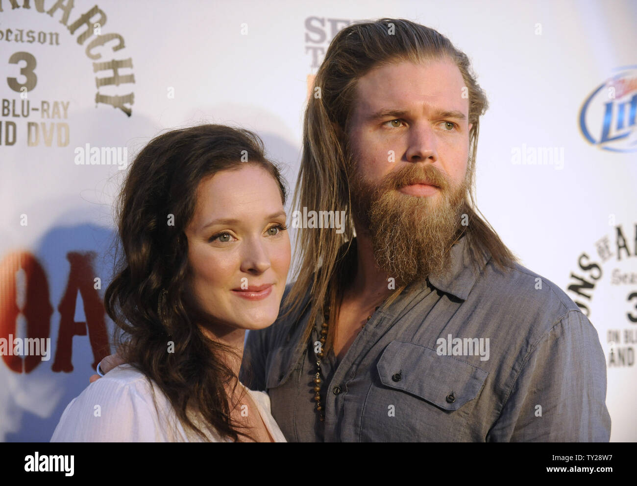 Cast member Ryan Hurst (R) and Molly Clarkson attend the Sons of Anarchy, Season 4 premiere screening at the Arclight Theatre in the Hollywood section of Los Angeles on August 30, 2011.      UPI/Phil McCarten Stock Photo