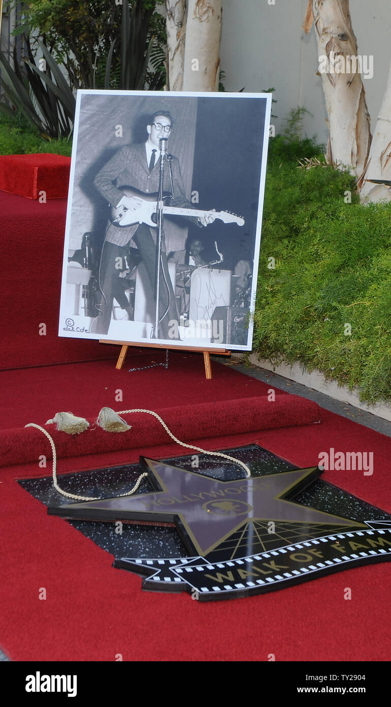The late Buddy Holly receives a posthumous Walk of Fame Star on his 75th birthday on Vine Street in front of The Capitol Records Building in Los Angeles on September 7, 2011.   UPI/Jayne Kamin-Oncea Stock Photo