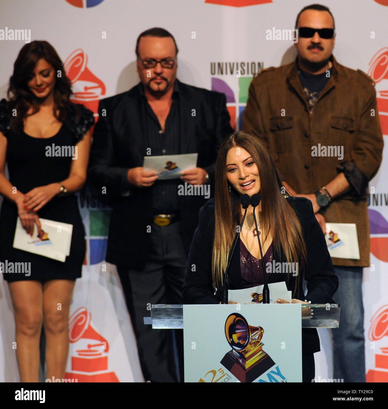 Singer and songwriter Myriam Hernandez announces nominations for the 12th annual Latin Grammy Awards, during a news conference at the Avalon Theatre in the Hollywood section of Los Angeles on September 14, 2011. The winners will be announced in Las Vegas on November 10.  UPI/Jim Ruymen Stock Photo