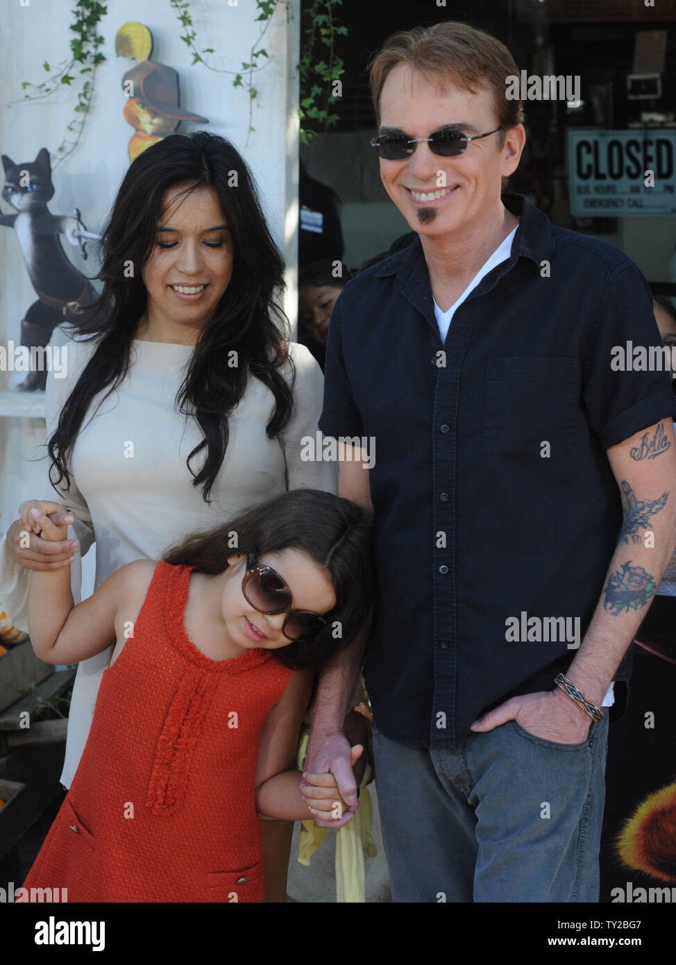 Actor Billy Bob Thorton, the voice of Jack in the motion picture animated comedy 'Puss In Boots', arrives with his wife Connie Angland and their daughter Bella for the premiere of the film at the Regency Village Theatre, in the Westwood section of Los Angeles on October 23, 2011.   UPI/Jim Ruymen Stock Photo