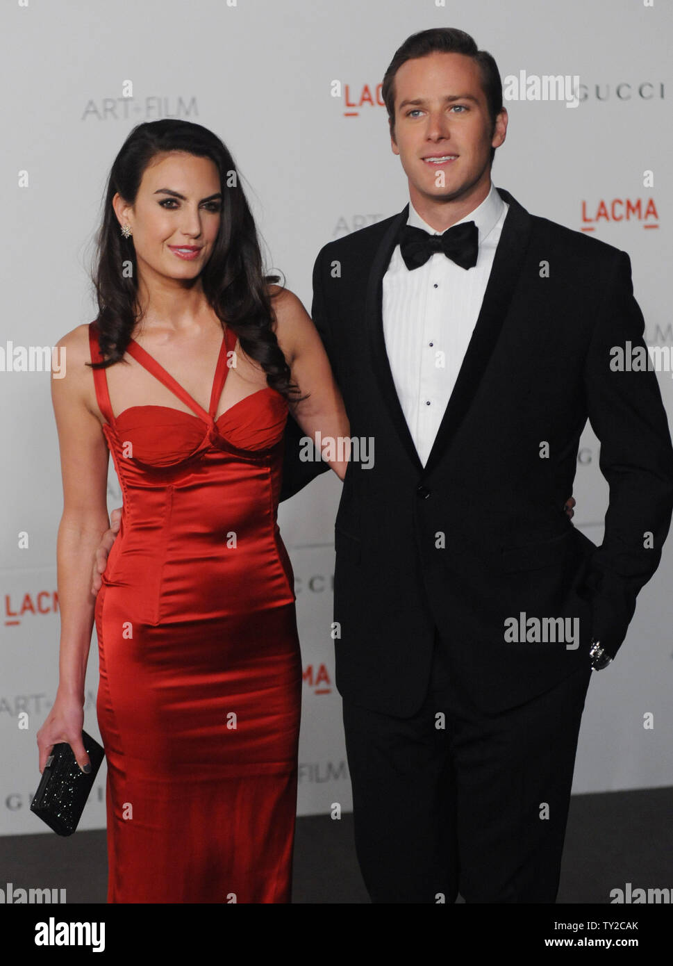 Actor Armie Hammer and Elizabeth Chambers attend the LACMA Art + Film gala honoring Clint Eastwood and John Baldessari at the Los Angeles County Museum of Art in Los Angeles on November 5, 2011.   UPI/Jim Ruymen Stock Photo