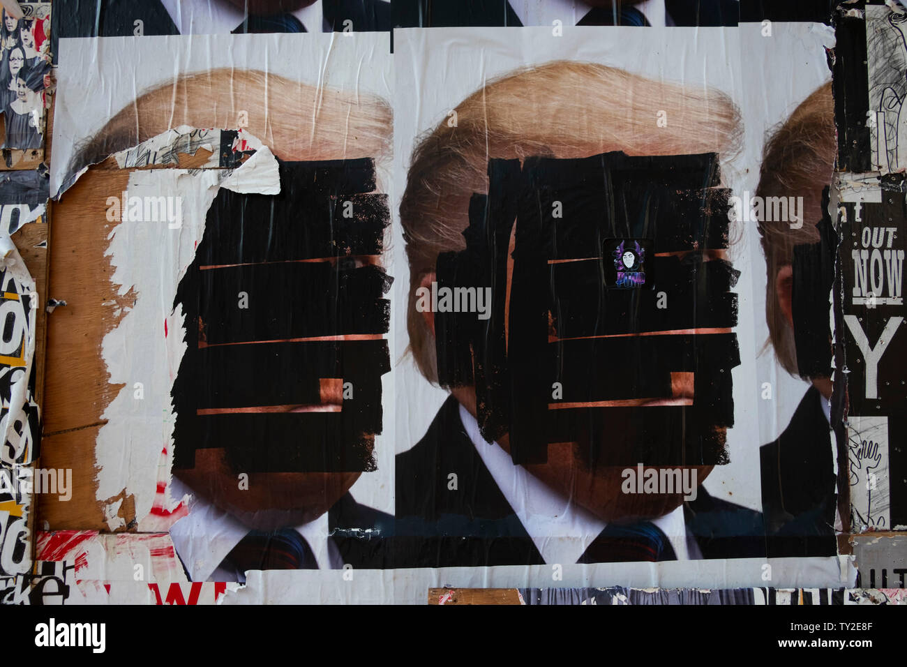 Donald Trump image defaced. Hollywood Boulevard, Hollywood, Los Angeles, California, United States of America Stock Photo