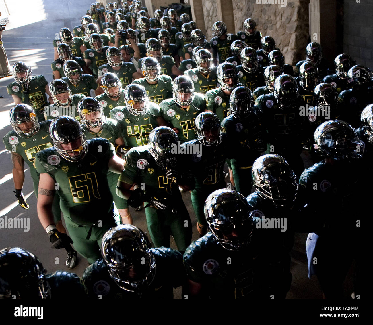 Oregon Ducks Come Out Of The Locker Room Prior To Rose Bowl