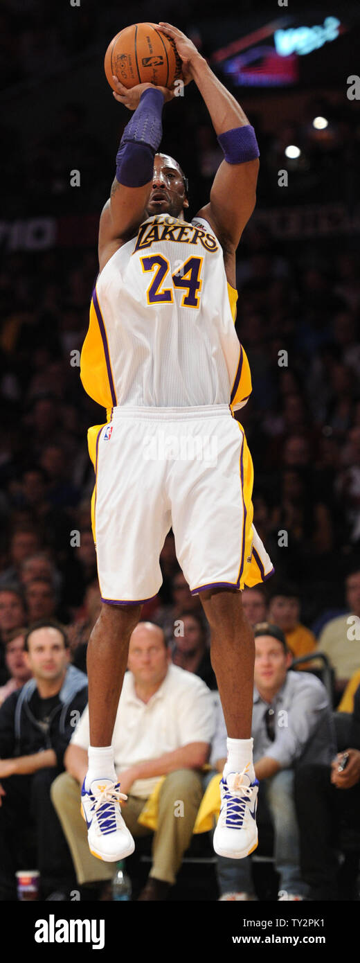 Los Angeles Lakers shooting guard Kobe Bryant (24) makes a basket against the Miami Heat in the first half of  their NBA basketball game in Los Angeles on March 4, 2012.    UPI/Lori Shepler Stock Photo