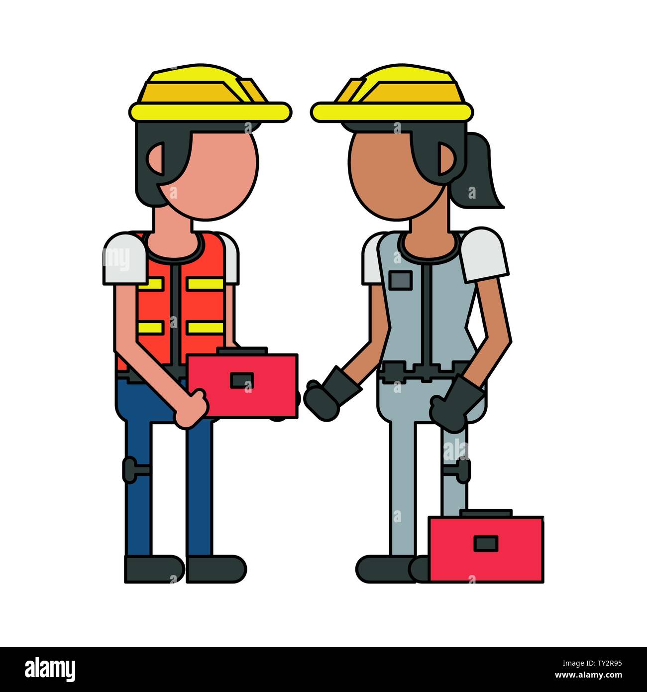 Construction workers with tools cartoons faceless Stock Vector Image ...