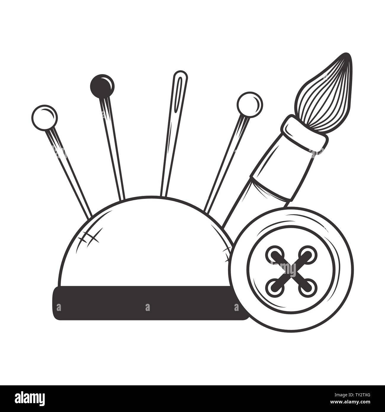 Needle brush and button design, Tailor shop fashion textile workshop ...
